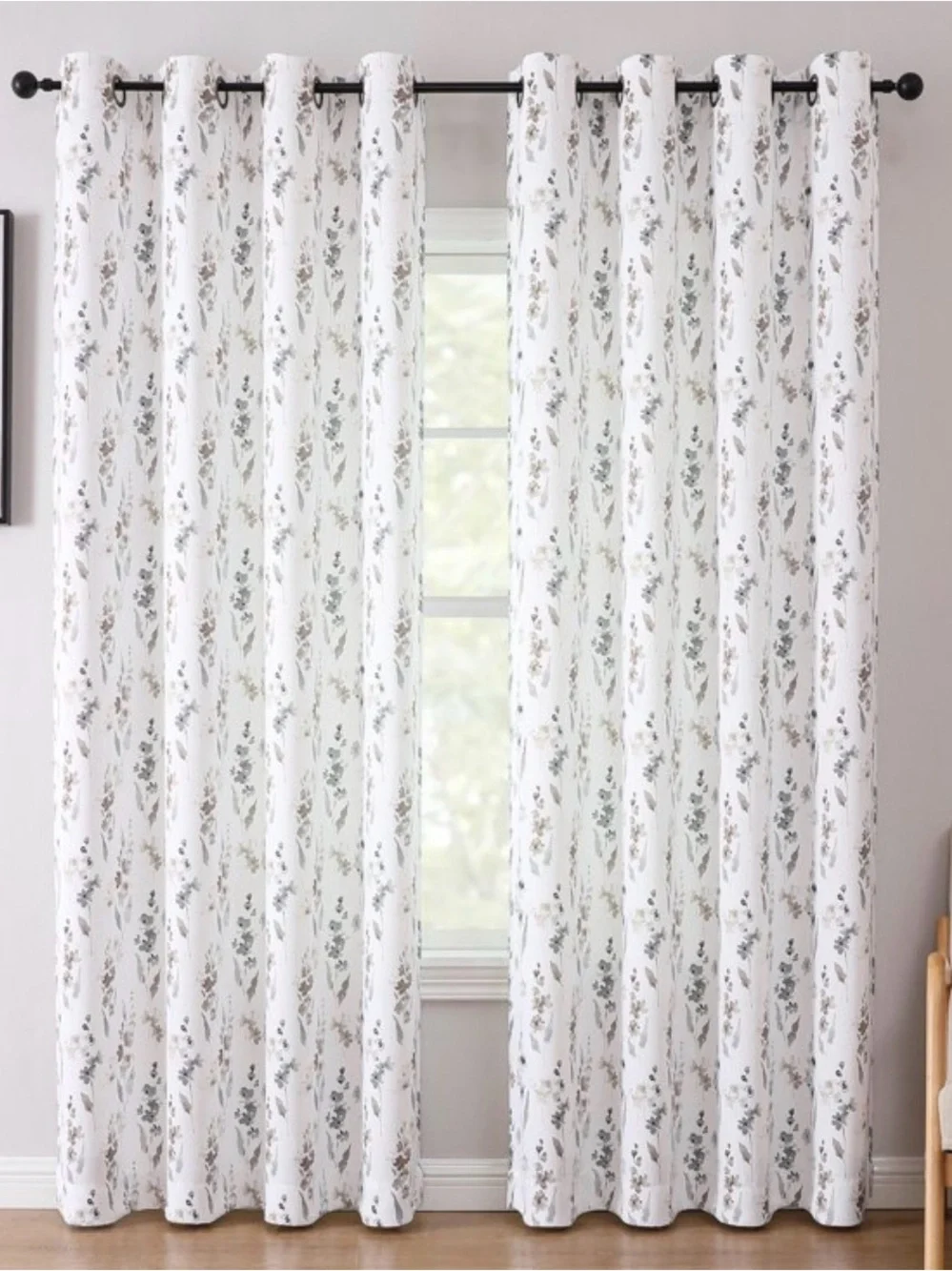 Isla Floral Printed Grommet Room Darkening Curtain Panel Pair.